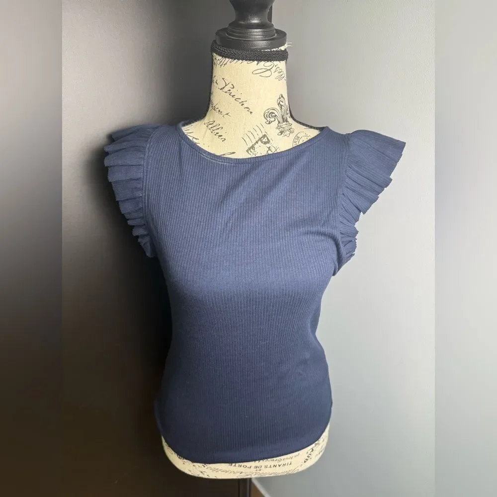 J.Crew Vintage rib ruffle boatneck tank top NWT Size S
